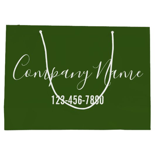 ビジネス名グリーンおよびホワイトスクリプトの電話番号 ラージペーパーバッグ (裏面)