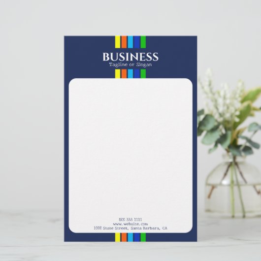 ビジネス名タグラインモダンストライプ青 便箋 (スタンド正面)