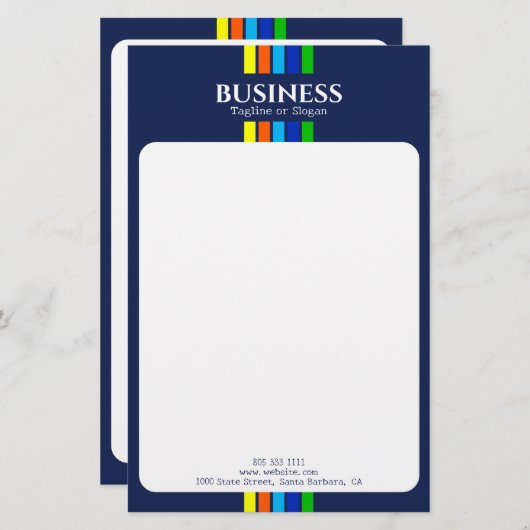 ビジネス名タグラインモダンストライプ青 便箋 (正面/裏面)