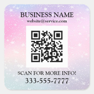 ビジネス名プロモーション、QRコード、星ピンク紫 スクエアシール