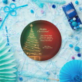 ビジネス名メッセージグリーン金ゴールドクリスマスツリー7" ペーパープレート (パーティー)