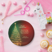 ビジネス名メッセージグリーン金ゴールドクリスマスツリー7" ペーパープレート (パーティー)