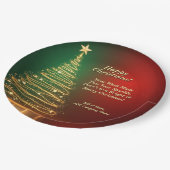 ビジネス名メッセージグリーン金ゴールドクリスマスツリー9" ペーパープレート (アングル)