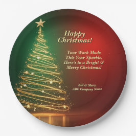 ビジネス名メッセージグリーン金ゴールドクリスマスツリー9" ペーパープレート