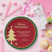 ビジネス名メッセージレッド、金ゴールドクリスマスツリー9" ペーパープレート (パーティー)
