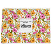 ビジネス名モダンイエローピンクフローラ ラージペーパーバッグ (正面)