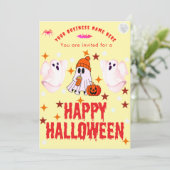 ビジネス名ロゴと可愛いお化けのハロウィンカスタムデザイン 招待状 (スタンド正面)