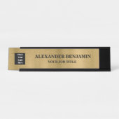 ビジネス名ロゴ金ゴールドブラックエレガントカスタム デスクネームプレート (正面)