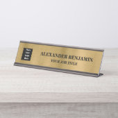 ビジネス名ロゴ金ゴールドブラックエレガントカスタム デスクネームプレート (正面)