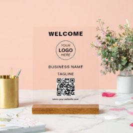 ビジネス名ロゴ&QRコードウェルカムアクリル記号 アクリルサイン