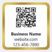 ビジネス名 ゴールドとホワイトの電話ウェブサイト QR コード スクエアシール (正面)