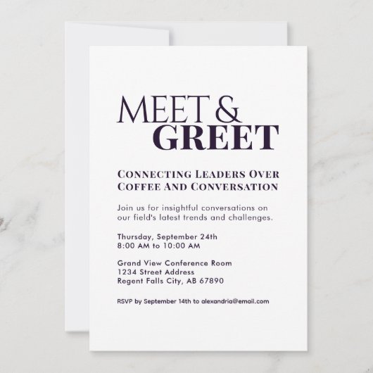 ビジネス向けネットワーキングの開催と挨拶パープル 招待状 (正面)