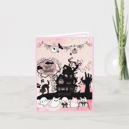 ビジネス向けピンクお洒落とブラックのハロウィンカード カード (正面)