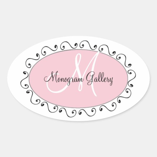 ビジネス向けピンクブラックモノグラムシール 楕円形シール (正面)