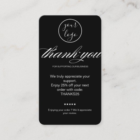 ビジネス向け 黒のThank Youカード 割引コード レビュー 名刺 (正面)