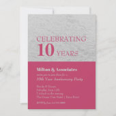 ビジネス周年記念祝賀会のホットピンクとシルバー 招待状 (正面)