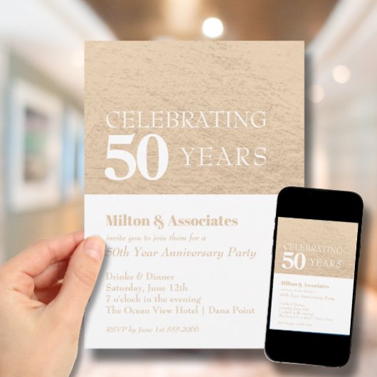 ビジネス周年記念 ゴールドとホワイトの招待状 招待状