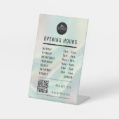 ビジネス営業時間グリーンホログラフィックロゴQRコード 台座サイン (正面)