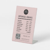 ビジネス営業時間 ピンクのロゴのQRコード 黒 台座サイン (正面)