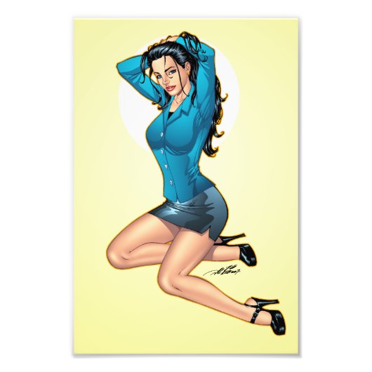 ビジネス女性が髪を引っ張って行く準備ができている フォトプリント            (正面)