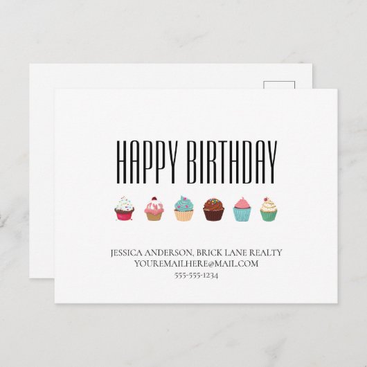 ビジネス実在エステートカップケーキハッピーバースデー ポストカード (正面/裏面)