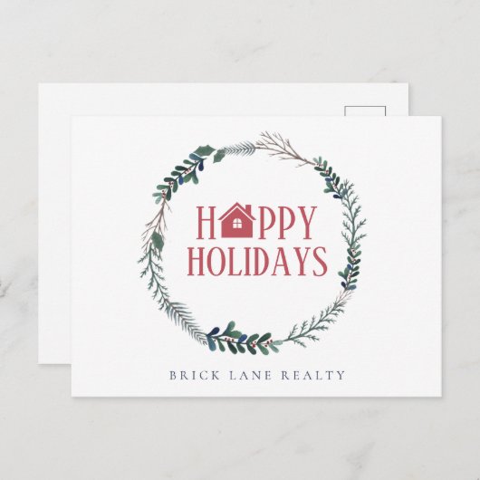 ビジネス実在エステートハッピーホリデイズグリーンリース シーズンポストカード (正面/裏面)