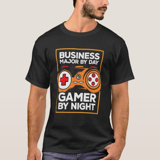 ビジネス専攻のバイデイゲーマーバイナイトビデオゲームPl Tシャツ (正面)