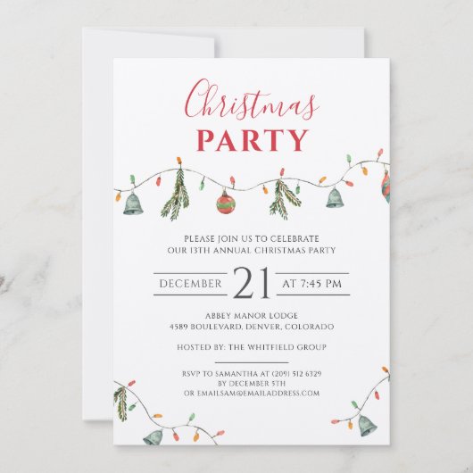 ビジネス年次クリスマスホリデーパーティー 招待状 (正面)