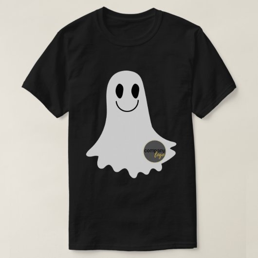 ビジネス幽霊ロゴ付き可愛いブランドホワイト色 Tシャツ (デザイン正面)