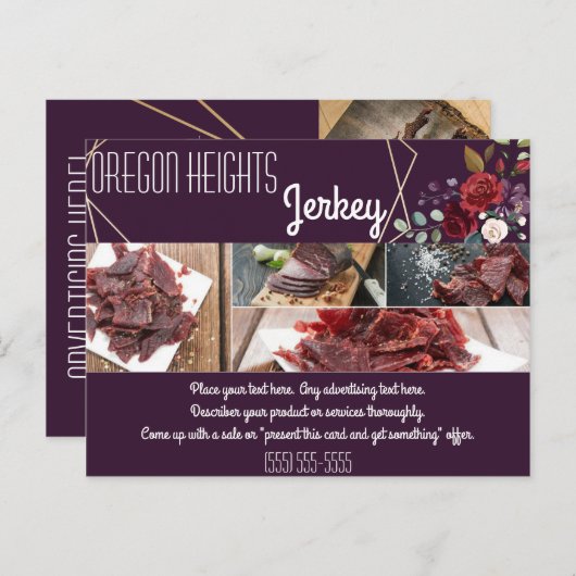 ビジネス広告のカードプラムパープルバラ金ゴールド ポストカード (正面/裏面)