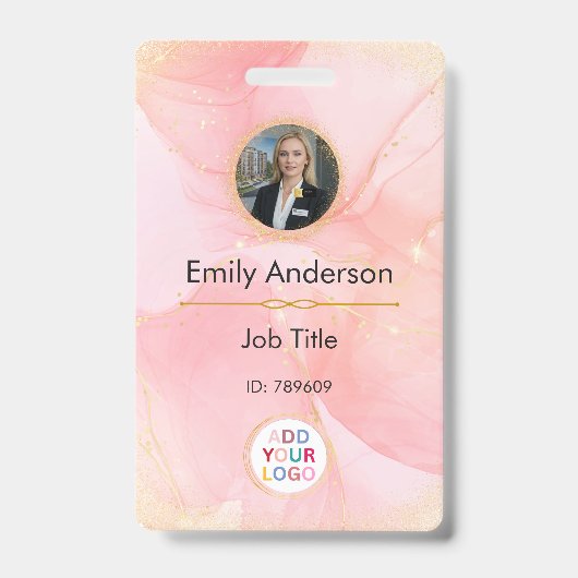 ビジネス従業員用ロゴ付き写真IDバッジ バッジ (正面)