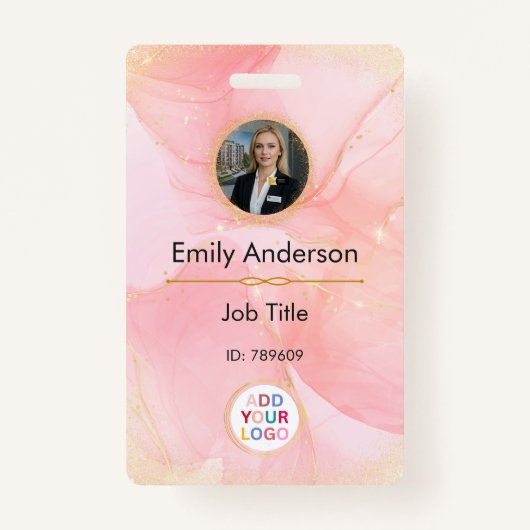 ビジネス従業員用ロゴ付き写真IDバッジ バッジ (正面)