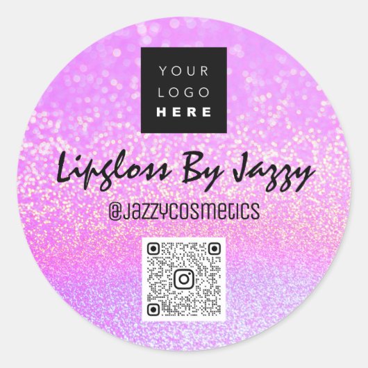 ビジネス感謝していパッケージグリッターピンクQRコードロゴ ラウンドシール (正面)