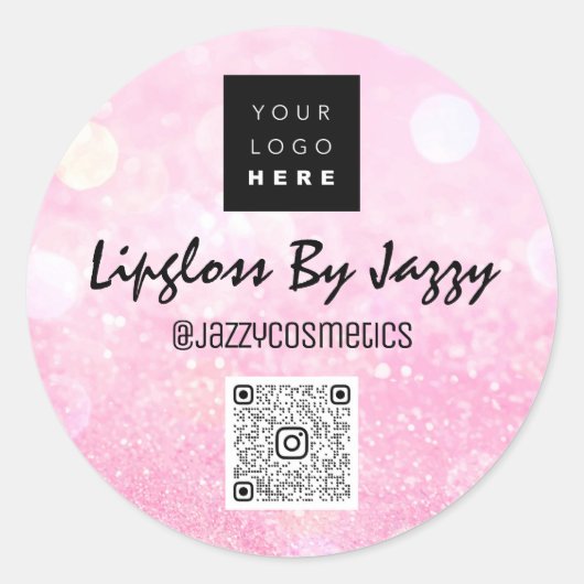 ビジネス感謝していパッケージピンクグリッターQRコードロゴ ラウンドシール (正面)