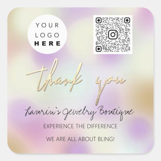 ビジネス感謝してい名ロゴQrコードショップ抽象芸術 スクエアシール (正面)