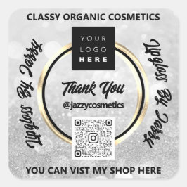 ビジネス感謝していQRコードロゴグレーシルバーグリッター スクエアシール