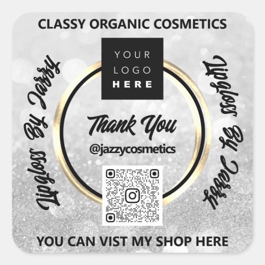 ビジネス感謝していQRコードロゴグレーシルバーグリッター スクエアシール (正面)