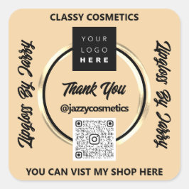 ビジネス感謝していQRコードロゴゴールデンサークルフレーム スクエアシール