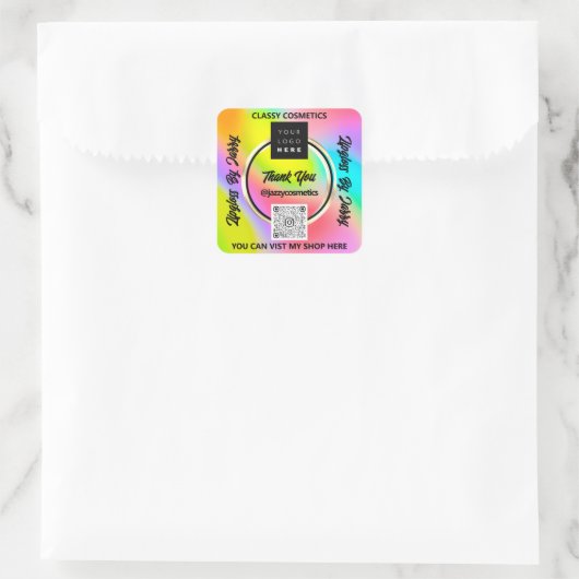 ビジネス感謝していQRコードロゴピンクホログラフピンク スクエアシール (バッグ)