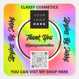 ビジネス感謝していQRコードロゴピンクホログラフピンク スクエアシール