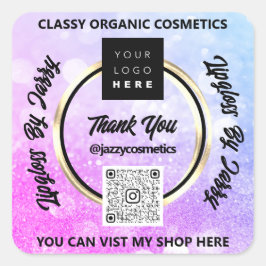 ビジネス感謝していQRコードロゴピンク青 スクエアシール