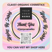 ビジネス感謝していQRコードロゴレインボーグリッターピンク スクエアシール (正面)