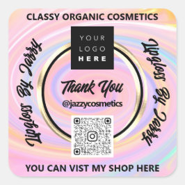 ビジネス感謝していQRコードロゴレインボーグリッターピンク スクエアシール