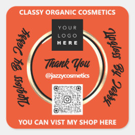 ビジネス感謝していQRコードロゴ金ゴールドオレンジ スクエアシール