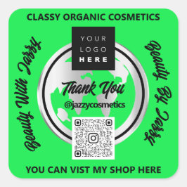 ビジネス感謝していQRCodeロゴシルバーマップグローブグリーン スクエアシール