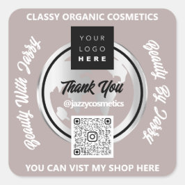 ビジネス感謝していQRCodeロゴシルバーマップグローブバラ スクエアシール