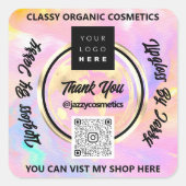 ビジネス感謝していQRCodeロゴWorld Earth Holographic スクエアシール (正面)