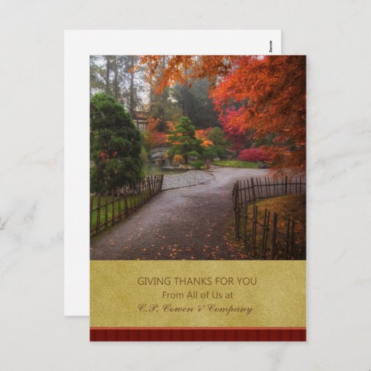 ビジネス感謝祭はがき – 秋の道 シーズンポストカード (正面/裏面)