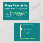 ビジネス感謝祭ティール(緑がかった色)グリーン割引カード 割引カード (正面/裏面)