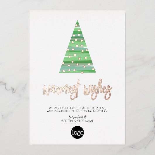 ビジネス挨拶の暖かい願い水色ツリー 箔シーズンカード (正面)